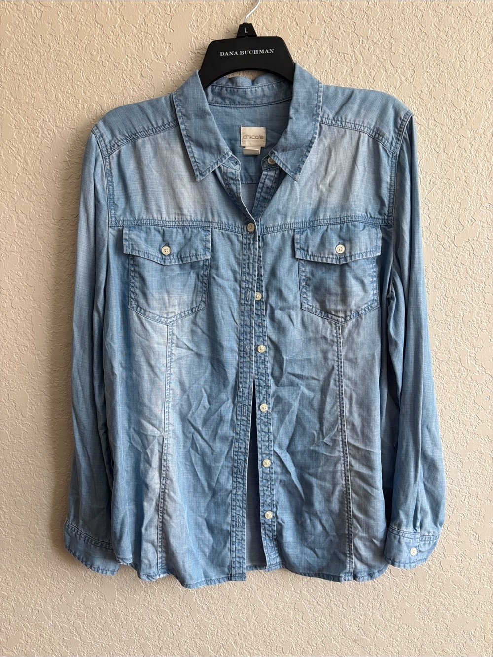 Chico's Light Blue Chambray Button-Front Shirt